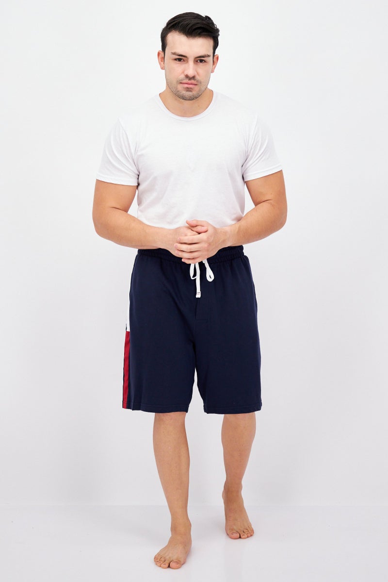 Men Brand Logo Drawstring Pajama Shorts, Navy