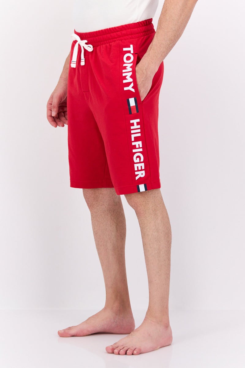 Men Brand Logo Drawstring Pajama Shorts, Red Combo