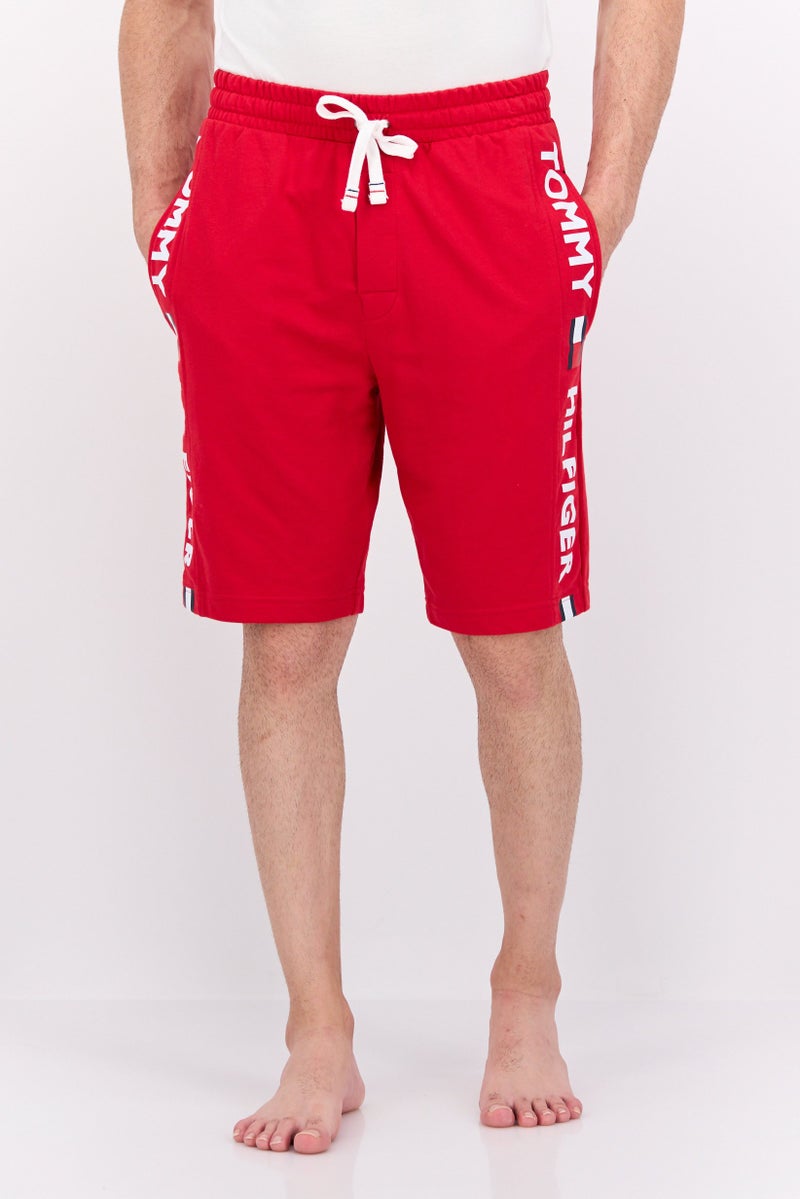 Men Brand Logo Drawstring Pajama Shorts, Red Combo