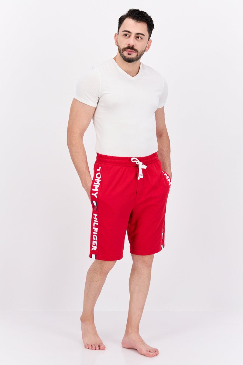 Men Brand Logo Drawstring Pajama Shorts, Red Combo