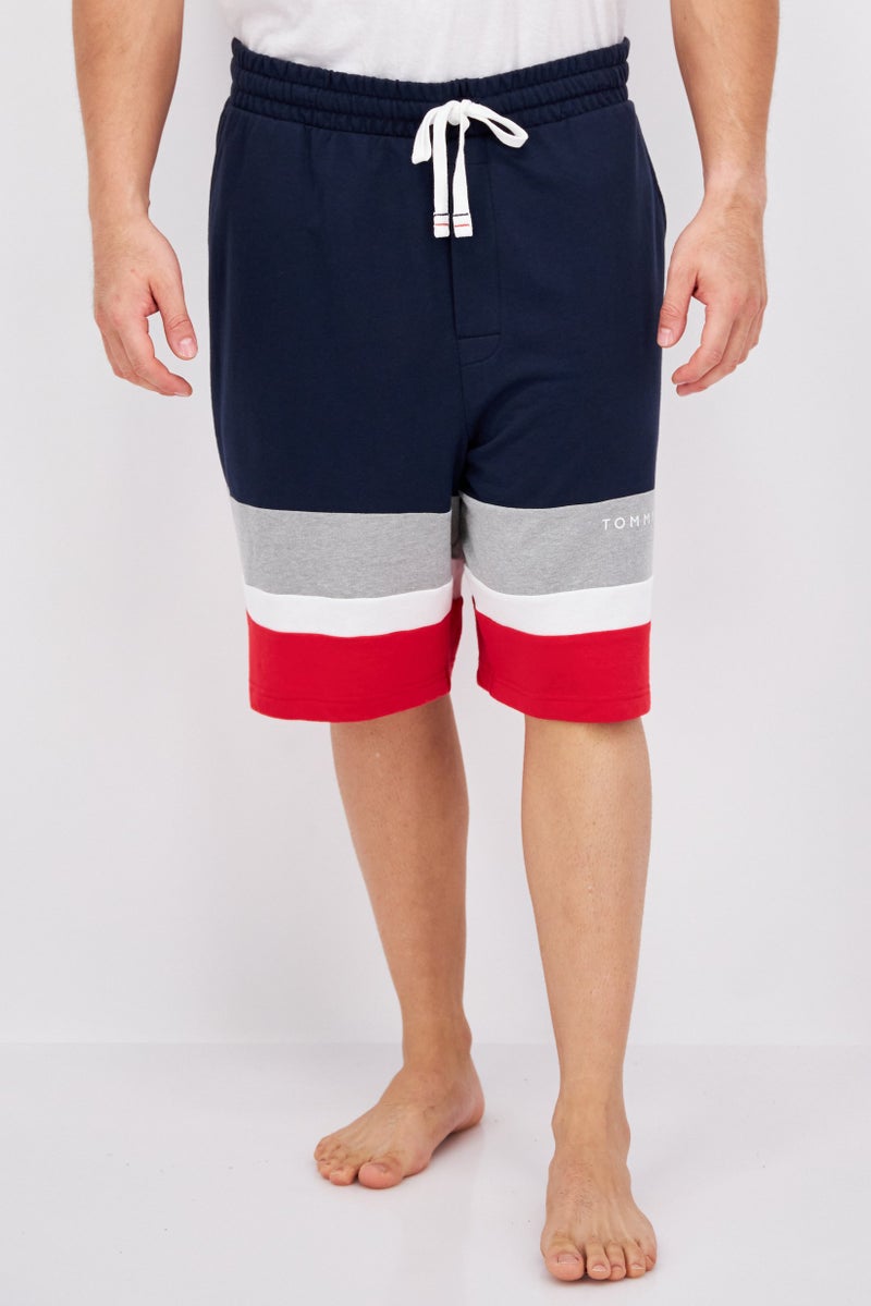 Men Colorblock Drawstring Pajama Short, Navy Combo