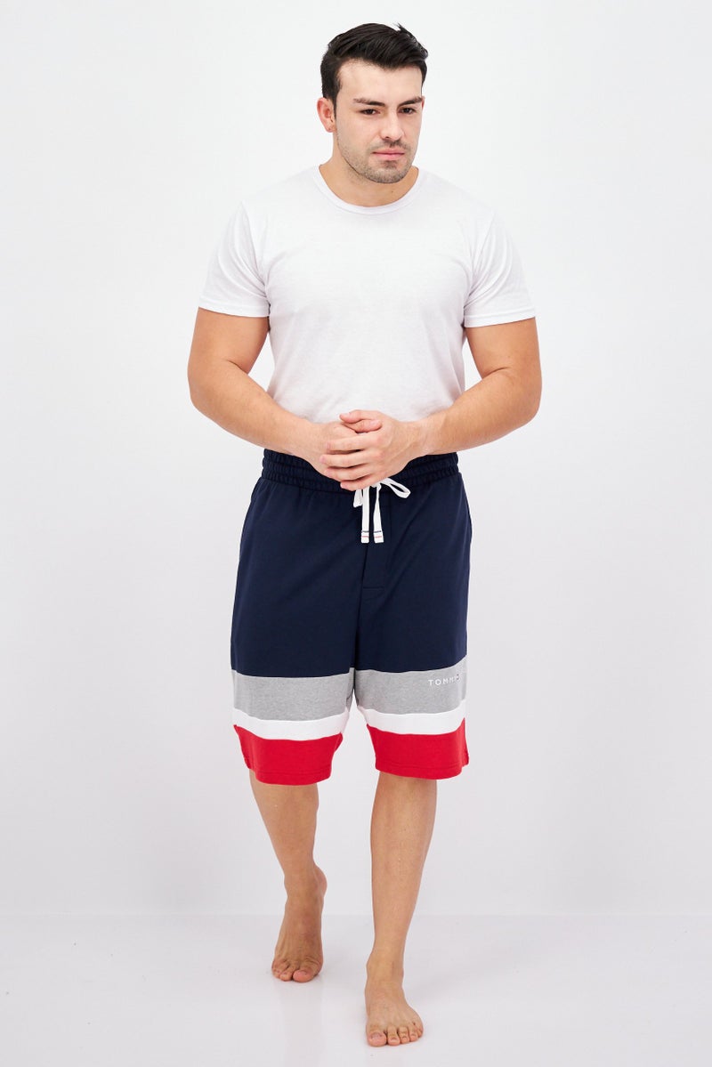 Men Colorblock Drawstring Pajama Short, Navy Combo