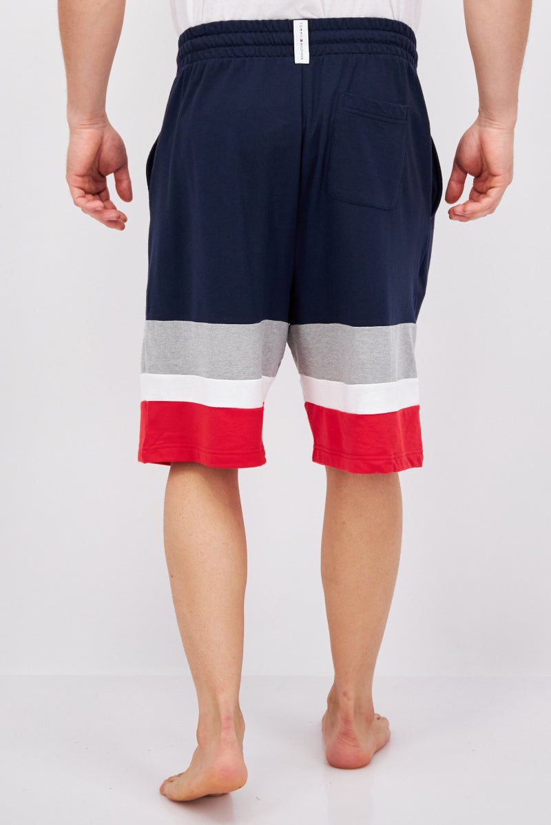 Men Colorblock Drawstring Pajama Short, Navy Combo