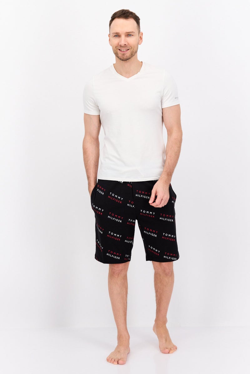 Men Brand Logo Drawstring Pajama Short, Black Combo