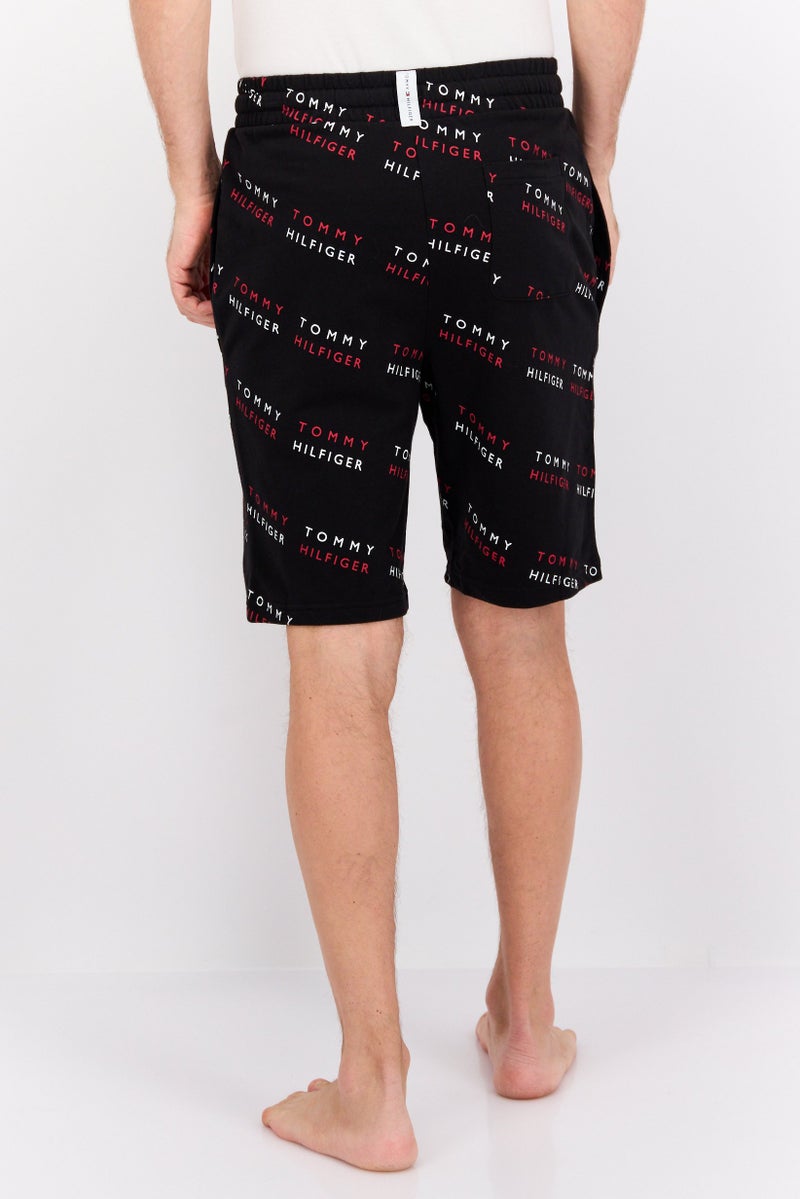 Men Brand Logo Drawstring Pajama Short, Black Combo