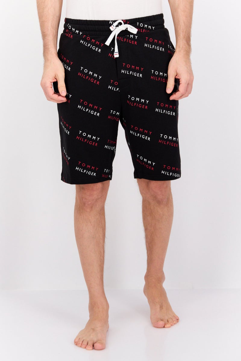 Men Brand Logo Drawstring Pajama Short, Black Combo