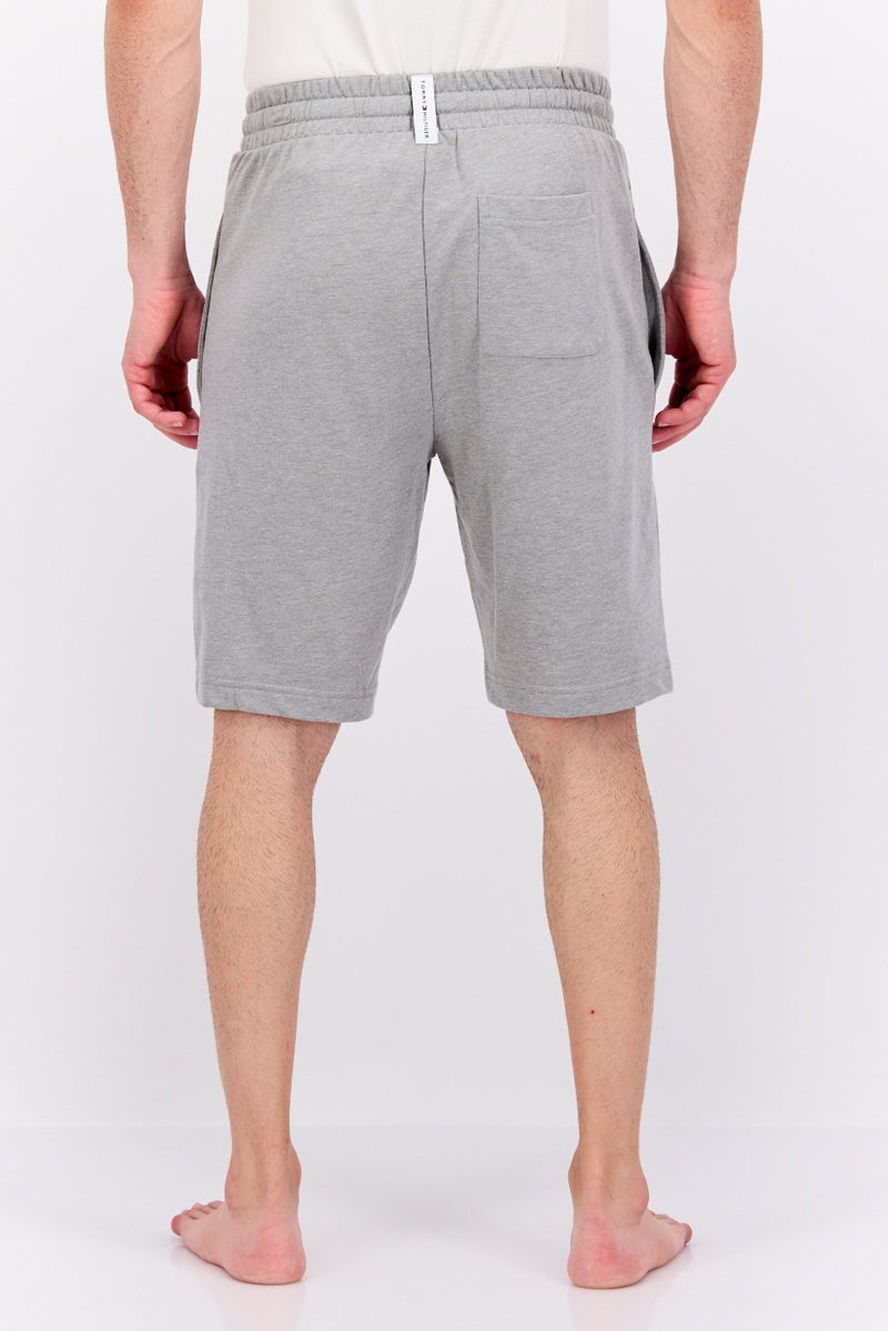 Men Brand Logo Drawstring Pajama Shorts, Grey Combo