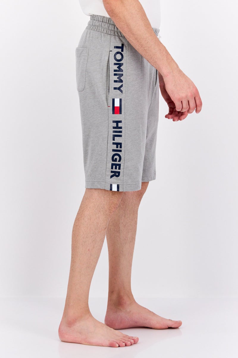 Men Brand Logo Drawstring Pajama Shorts, Grey Combo