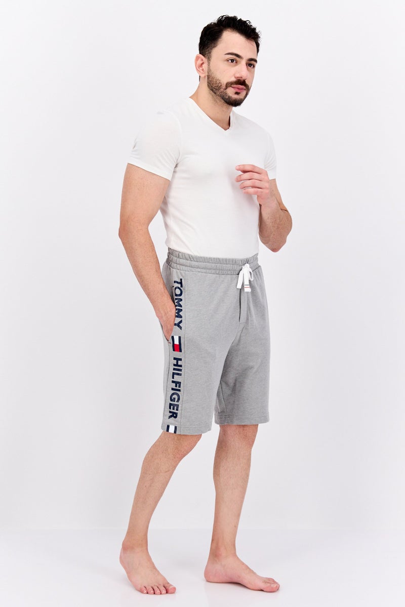 Men Brand Logo Drawstring Pajama Shorts, Grey Combo