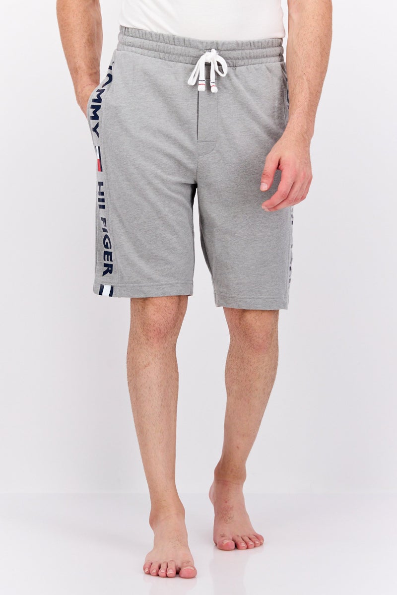 Men Brand Logo Drawstring Pajama Shorts, Grey Combo