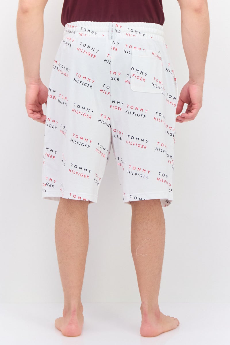 Men Allover Print Drawstring Pajama Shorts, White