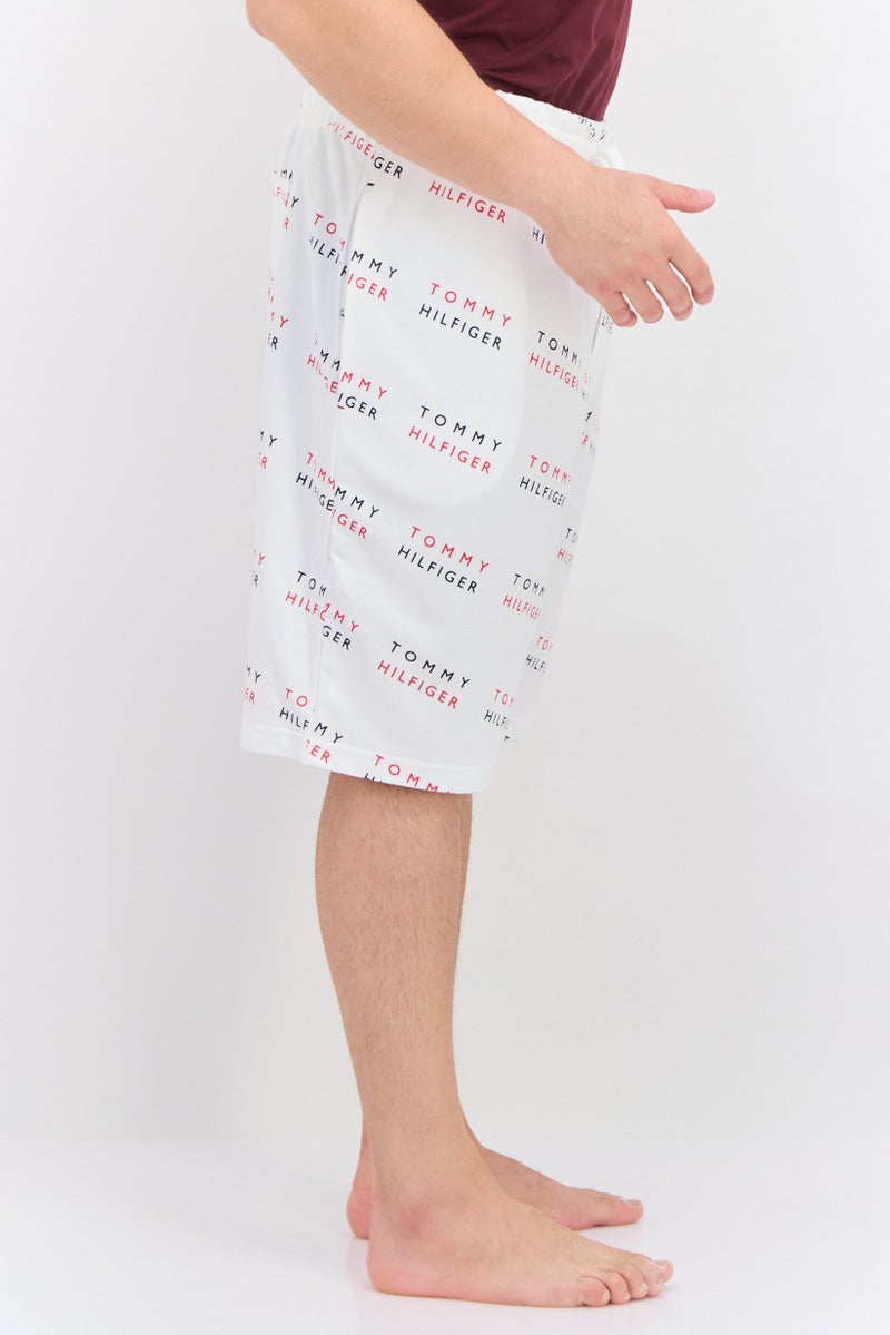 Men Allover Print Drawstring Pajama Shorts, White