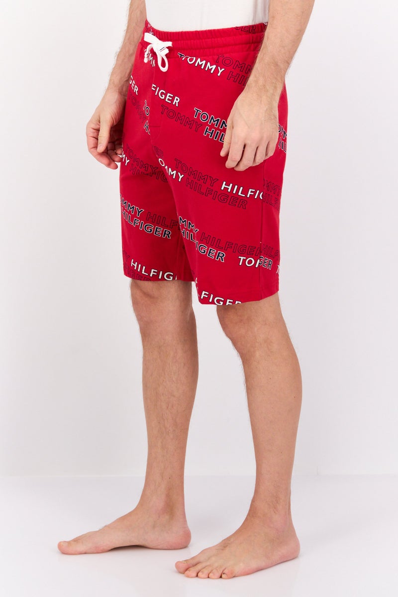 Men Brand Logo Drawstring Pajama Bottom, Red Combo