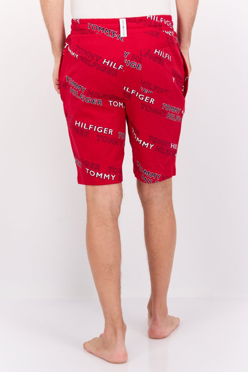 Men Brand Logo Drawstring Pajama Bottom, Red Combo