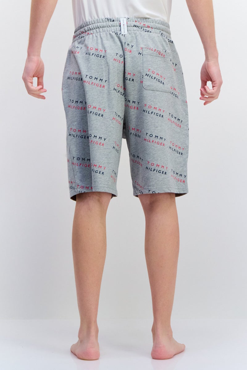 Men Allover Print Drawstring Pajama Short, Grey