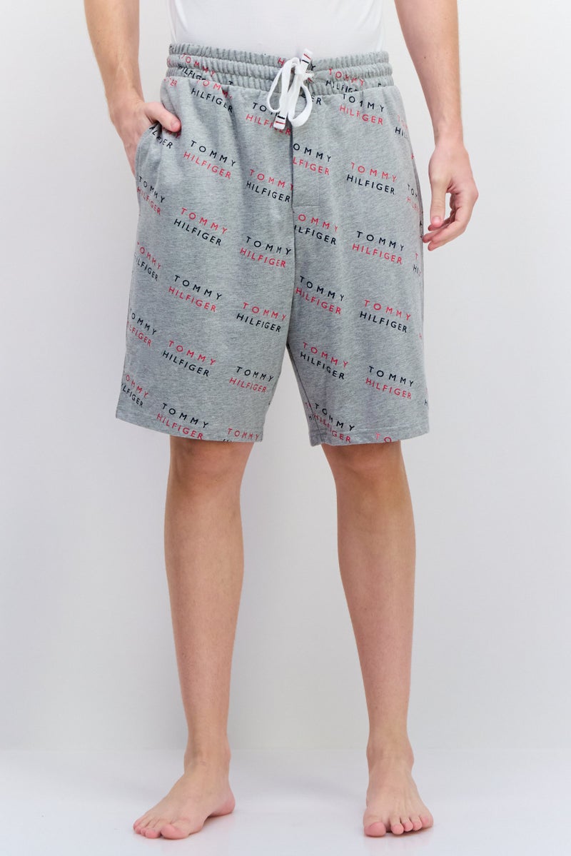 Men Allover Print Drawstring Pajama Short, Grey