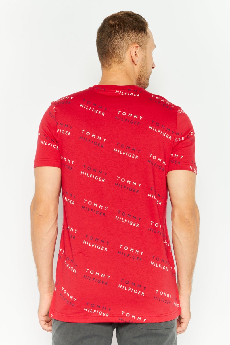 Men Short Sleeves Printed Pajama Top, Red Combo