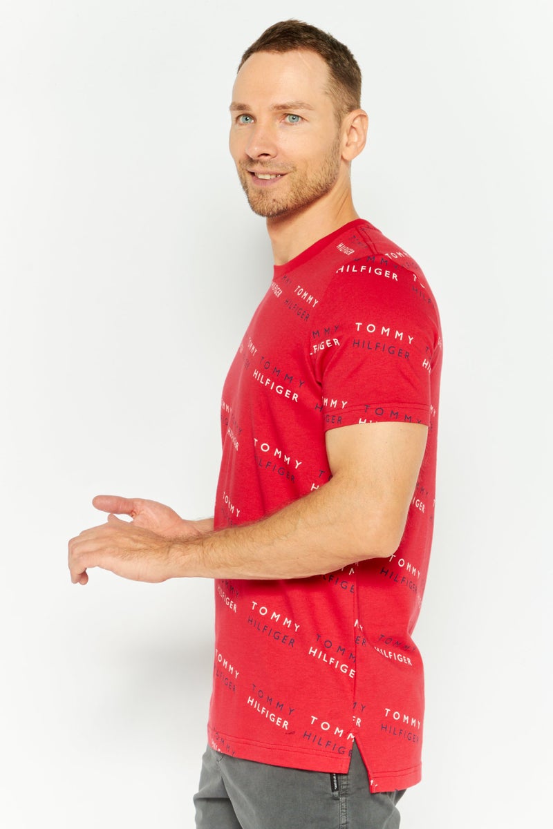 Men Short Sleeves Printed Pajama Top, Red Combo