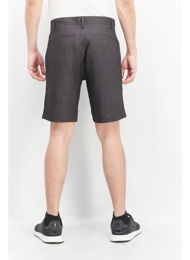Men Regular Fit Textured Basic Shorts, Charcoal