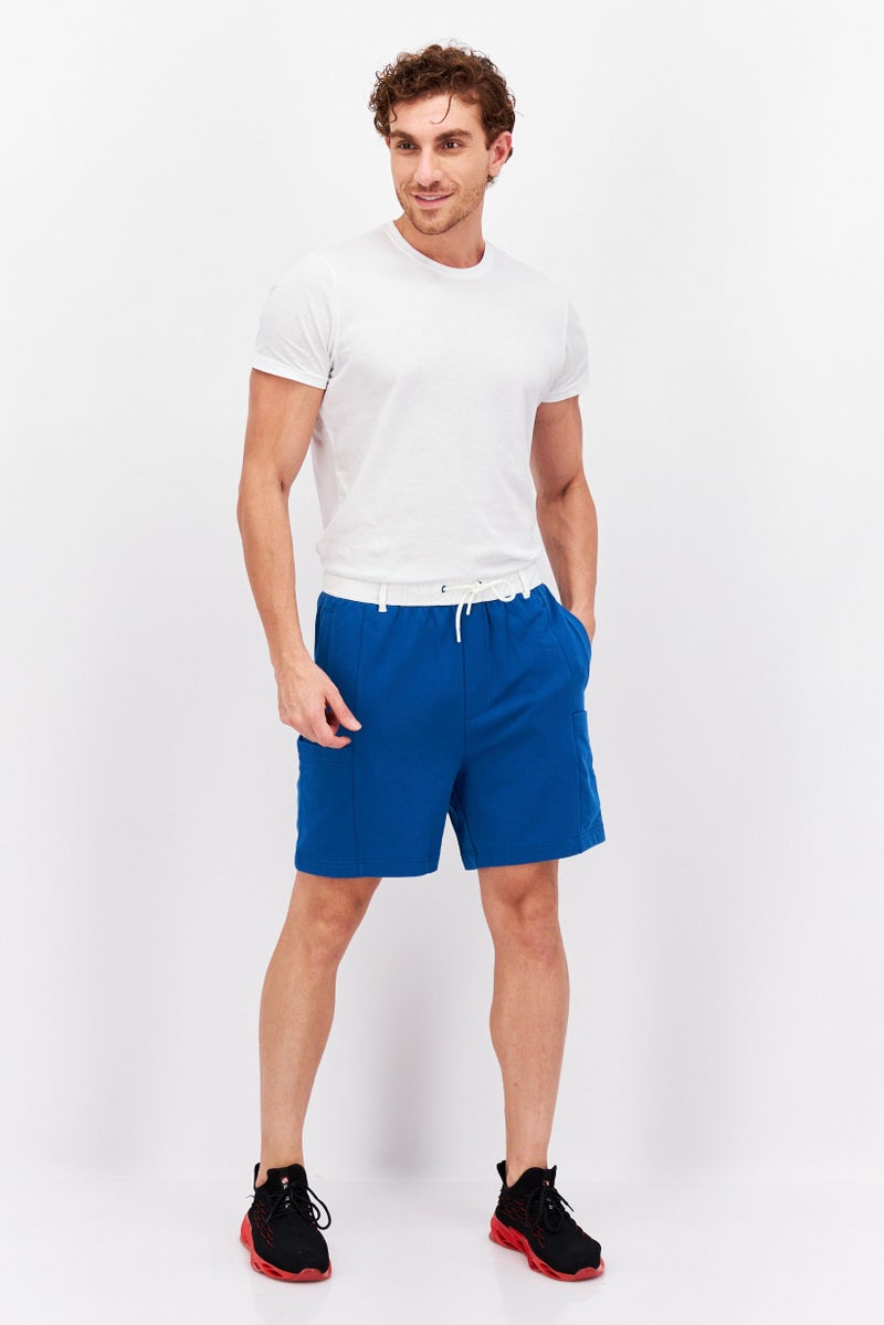 Men Drawstring Solid Basic Short, Blue
