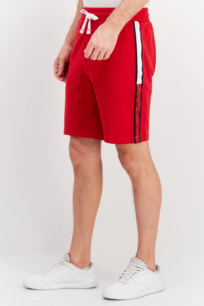 Men Plain Basic Shorts, Red/White