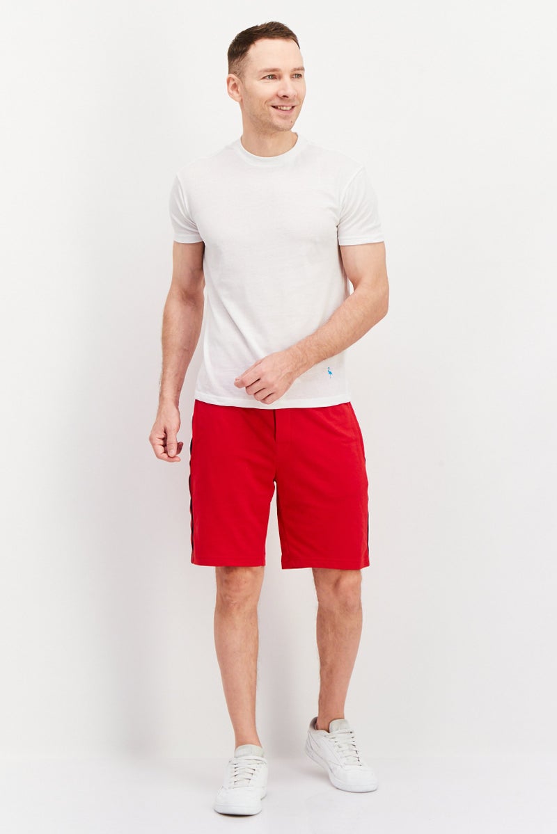 Men Plain Basic Shorts, Red/White