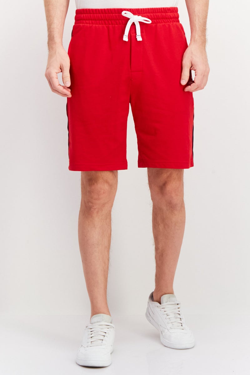 Men Plain Basic Shorts, Red/White