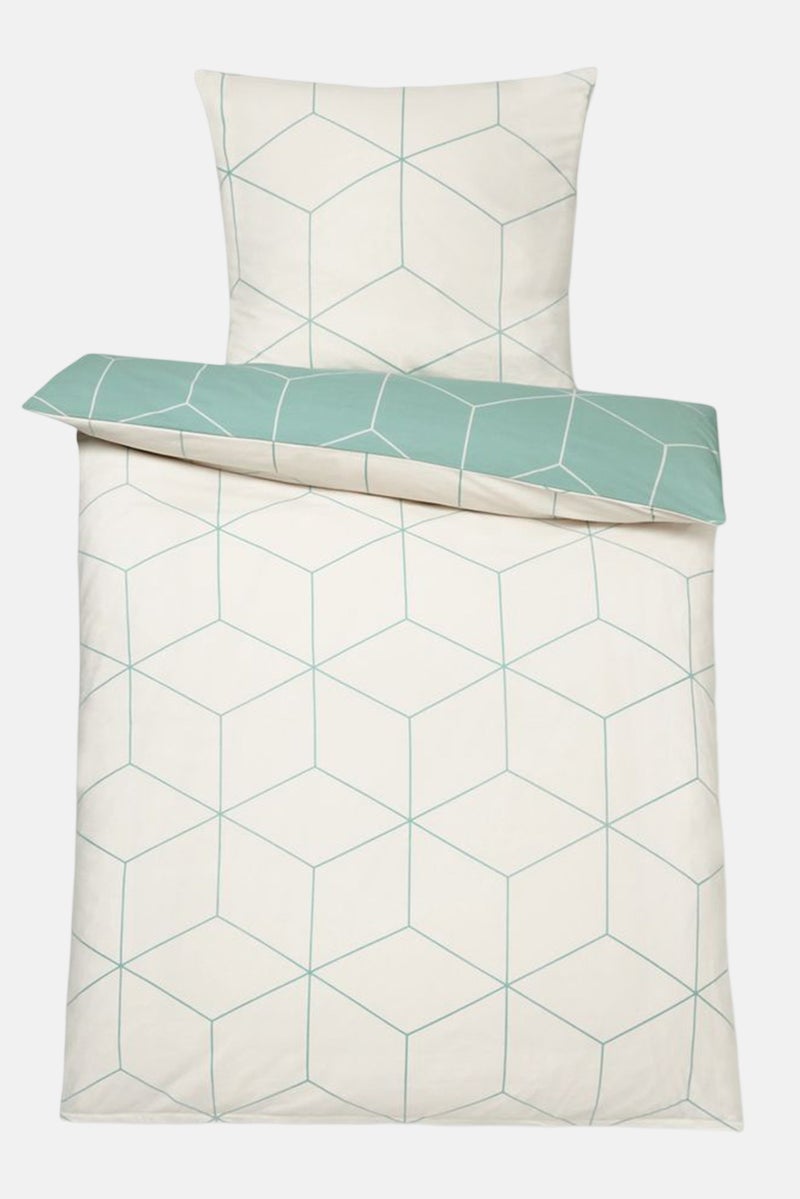 Single Geometric Print Duvet Set, White/Light Blue