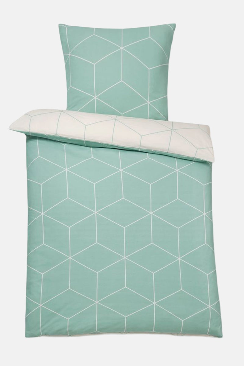 Single Geometric Print Duvet Set, White/Light Blue