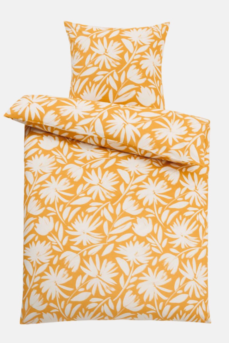 Single Premium Cotton Floral Print Duvet Set 135 x 200 cm, Yellow/White