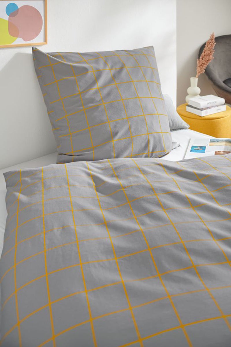 Single Flannel Duvet Set 135 x 200 cm, Grey/Orange