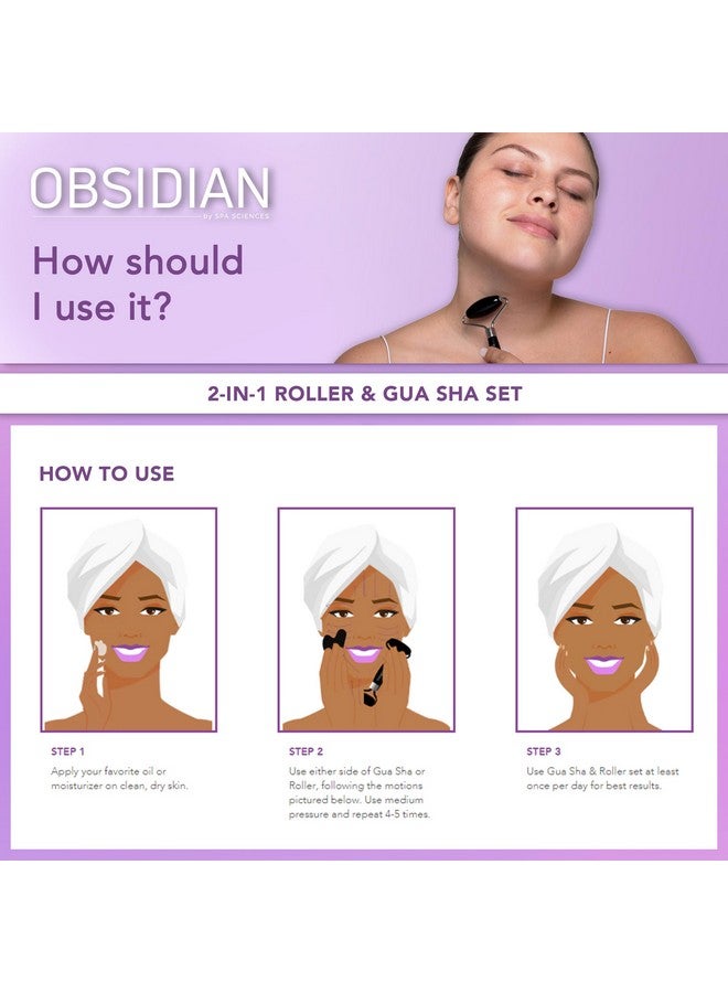 Obsidian Roller & Gua Sha Black Obsidian Stone Contouring Set