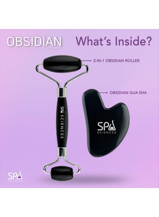 Obsidian Roller & Gua Sha Black Obsidian Stone Contouring Set