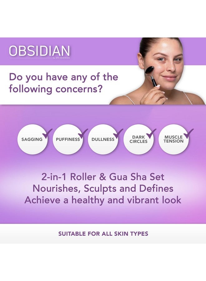 Obsidian Roller & Gua Sha Black Obsidian Stone Contouring Set