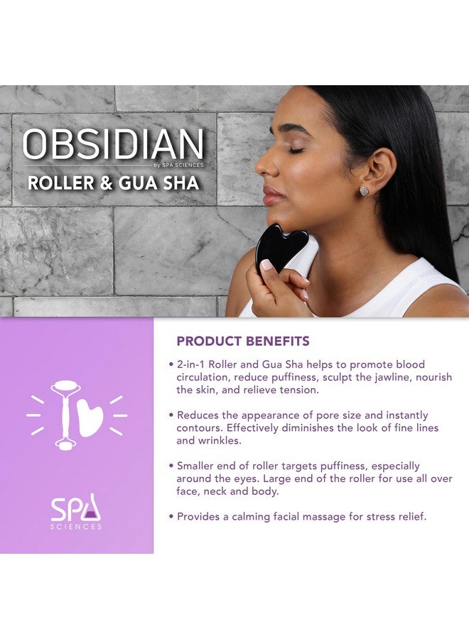Obsidian Roller & Gua Sha Black Obsidian Stone Contouring Set