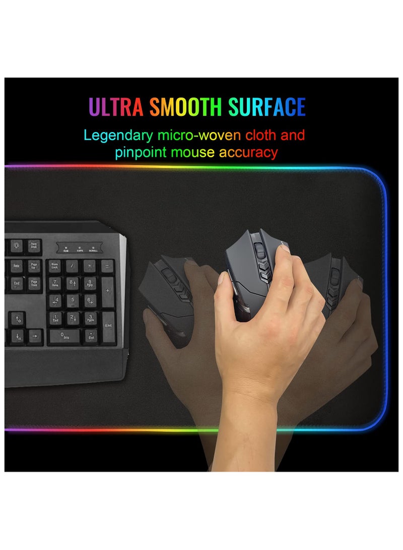 Gaming Mouse Pad, Extra Large Soft Led Extended Mouse pad, anti-slip Rubber Base Computer Keyboard Mat, Black, GRB mouse