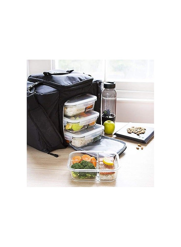 Glass Meal Prep Containers Glass 3 Compartment- Glass Food Storage Containers - Glass Storage Containers with Lids - Divided Glass Lunch Containers Food Container 24 Ounce