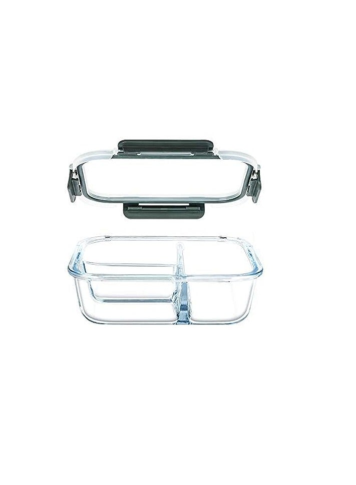 Glass Meal Prep Containers Glass 3 Compartment- Glass Food Storage Containers - Glass Storage Containers with Lids - Divided Glass Lunch Containers Food Container 24 Ounce