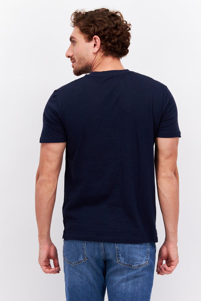 Men Regular Fit Crew Neck Short Sleeves Textured T-Shirt, Navy Blue