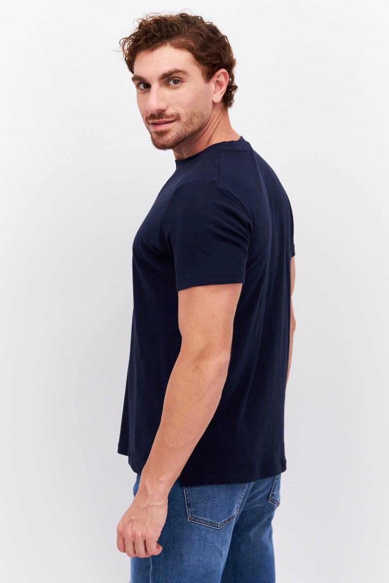 Men Regular Fit Crew Neck Short Sleeves Textured T-Shirt, Navy Blue