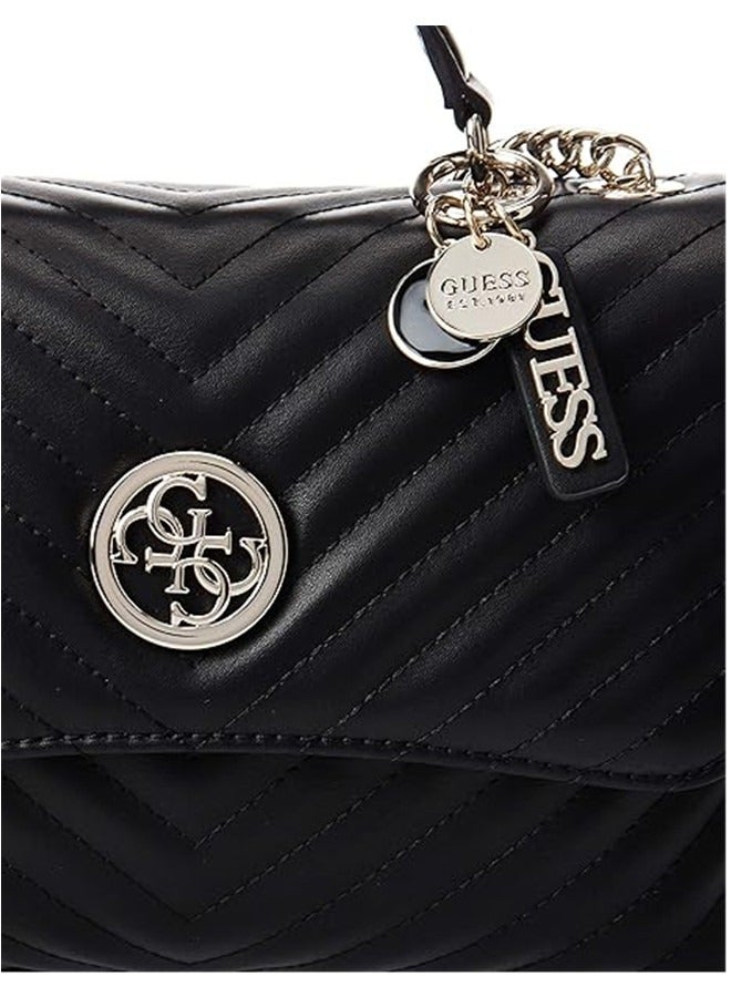 Guess Blakely Flap Black Quilted Top Handel Shoulder Bag for Women VG766318