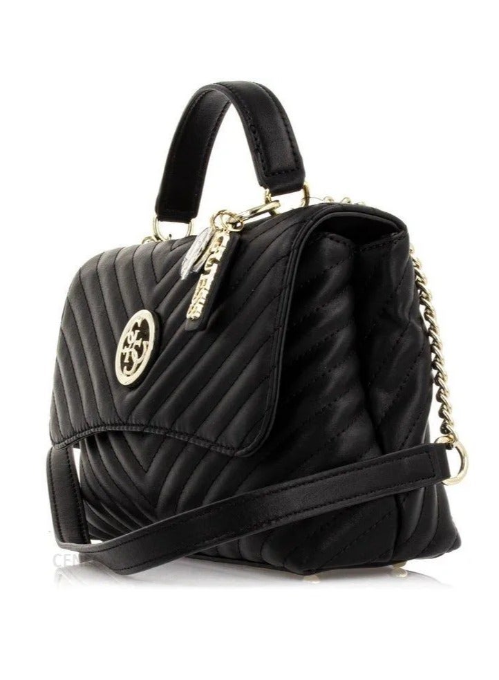 Guess Blakely Flap Black Quilted Top Handel Shoulder Bag for Women VG766318