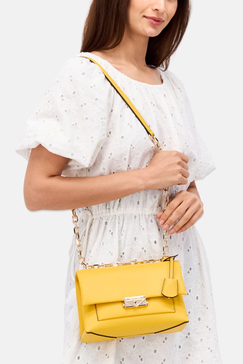 Women Brand Logo Shoulder Bag 15 H x 23 L x 10 W Cm, Yellow