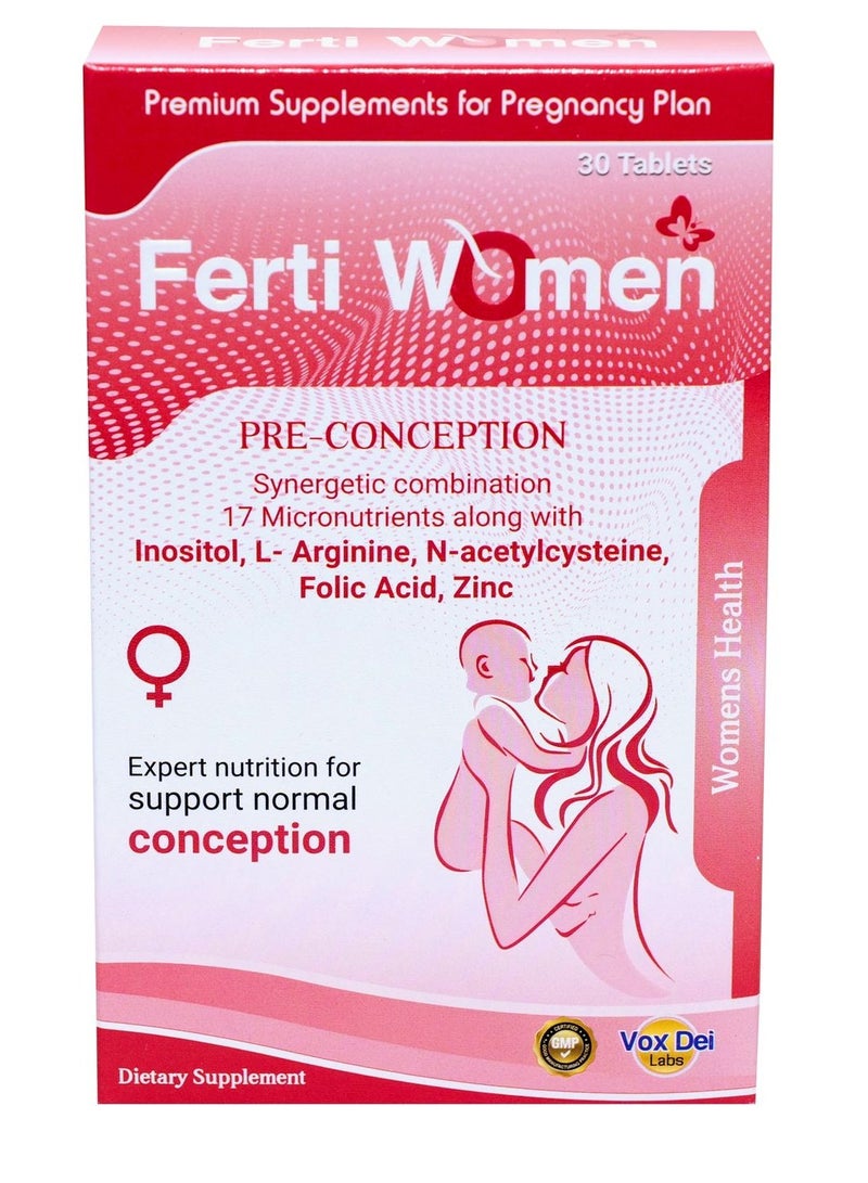 Ferti Women 100mg Inositol Pre-Conception Support Supplement with L-Arginine, Folic Acid & Zinc 30 capsules