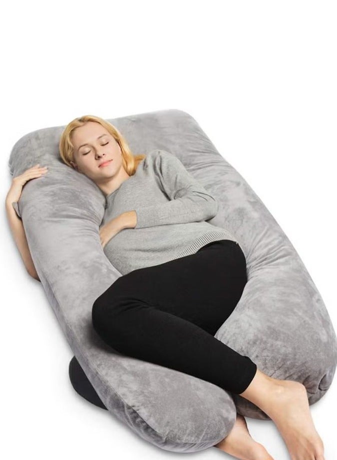Comfortable pregnant women's body support-nursing U-shaped pillow velvet, 130x70cm gray