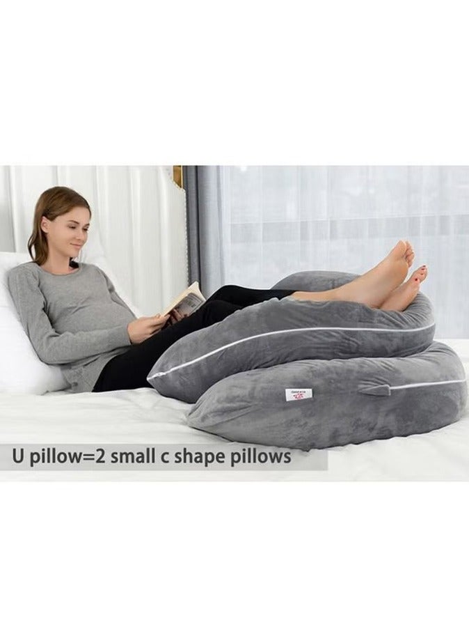 Comfortable pregnant women's body support-nursing U-shaped pillow velvet, 130x70cm gray
