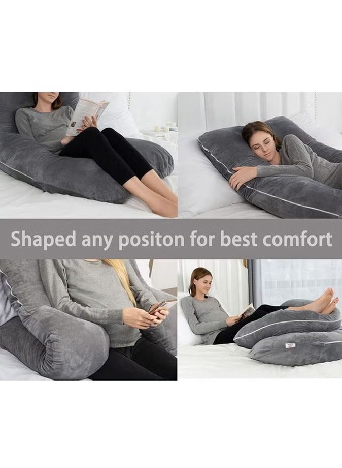Comfortable pregnant women's body support-nursing U-shaped pillow velvet, 130x70cm gray