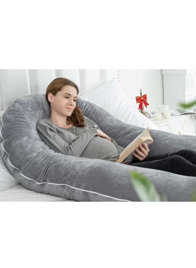 Comfortable pregnant women's body support-nursing U-shaped pillow velvet, 130x70cm gray
