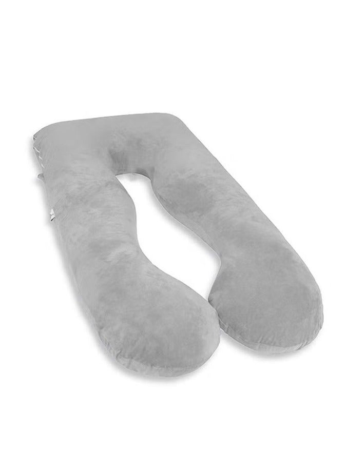 Comfortable pregnant women's body support-nursing U-shaped pillow velvet, 130x70cm gray