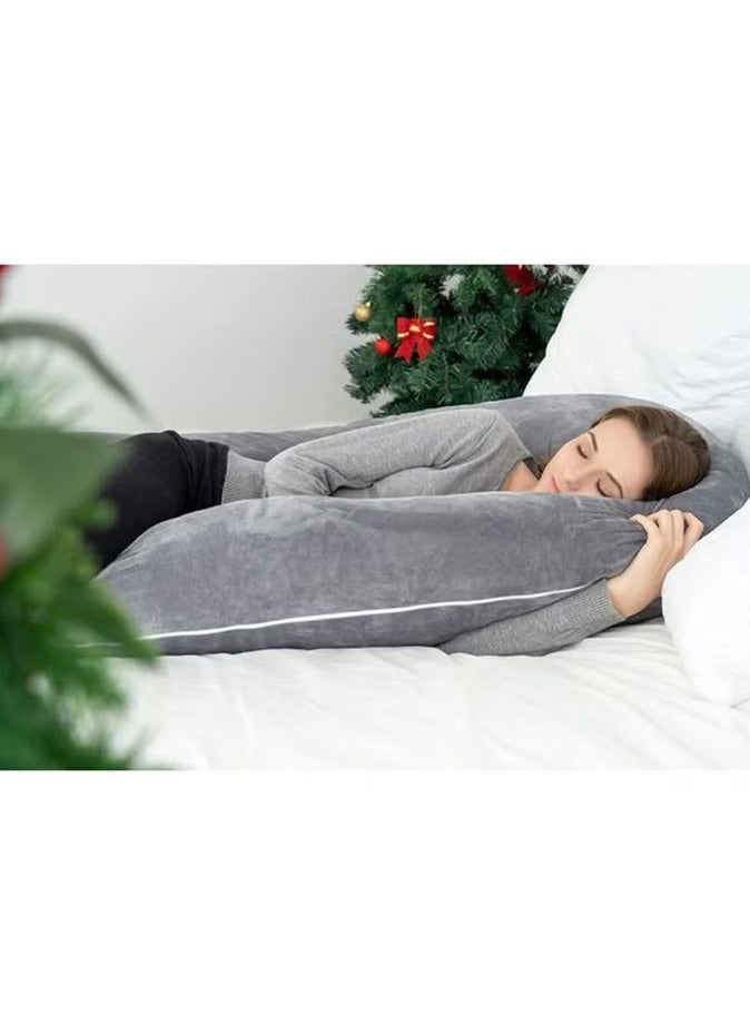 Comfortable pregnant women's body support-nursing U-shaped pillow velvet, 130x70cm gray